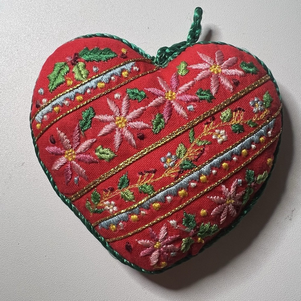 Hallmark 1983 Holiday Keepsake Christmas Ornament Hand Embroidered Heart Vintage